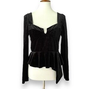 🍀 Saylor Black Long Sleeve Sweetheart Neck Velvet Glitter Elsa Peplum Top Size L